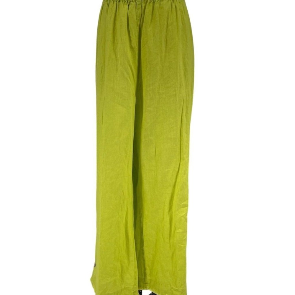 NWT Ali Miles 2X Linen Lime Green Fringe  Wide-Leg Pants Elastic Waist Plus